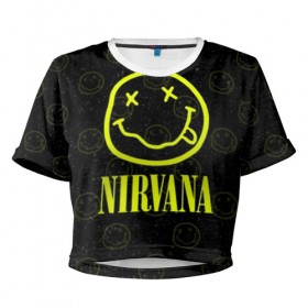 Женская футболка Cropp-top с принтом Nirvana 1 в Курске, 100% полиэстер | круглая горловина, длина футболки до линии талии, рукава с отворотами | cobain | kurt | kurt cobain | nirvana | rock | smile | гитара | кобейн | курт | курт кобейн | нирвана | рок