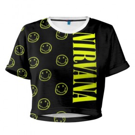Женская футболка Cropp-top с принтом Nirvana 2 в Курске, 100% полиэстер | круглая горловина, длина футболки до линии талии, рукава с отворотами | cobain | kurt | kurt cobain | nirvana | rock | smile | гитара | кобейн | курт | курт кобейн | нирвана | рок