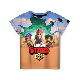 Детская футболка 3D с принтом BRAWL STARS в Курске, 100% гипоаллергенный полиэфир | прямой крой, круглый вырез горловины, длина до линии бедер, чуть спущенное плечо, ткань немного тянется | android | brawl stars | games | mobile game | stars | игры | мобильные игры