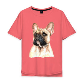 Мужская футболка хлопок Oversize с принтом Французский бульдог в Курске, 100% хлопок | свободный крой, круглый ворот, “спинка” длиннее передней части | Тематика изображения на принте: bulldog | dog | бульдог | собака | собаки | французский бульдог