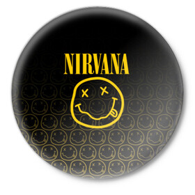Значок с принтом NIRVANA в Курске,  металл | круглая форма, металлическая застежка в виде булавки | music | nirvana | rip smile | rock | smile | группа | курт кобейн | музыка | нирвана | рок | смайл