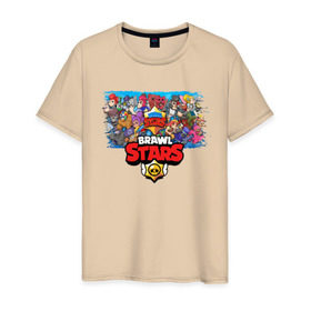 Мужская футболка хлопок с принтом BRAWL STARS в Курске, 100% хлопок | прямой крой, круглый вырез горловины, длина до линии бедер, слегка спущенное плечо. | Тематика изображения на принте: android | brawl stars | games | mobile game | stars | игры | мобильные игры