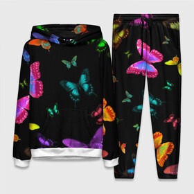 Женский костюм 3D (с толстовкой) с принтом Ночные Бабочки в Курске,  |  | butterfly | бабочка | бабочки | биология | животные | краски | крылья | насекомые | ночь | разноцветные | черный | яркие