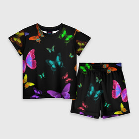Детский костюм с шортами 3D с принтом Ночные Бабочки в Курске,  |  | Тематика изображения на принте: butterfly | бабочка | бабочки | биология | животные | краски | крылья | насекомые | ночь | разноцветные | черный | яркие