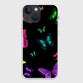 Чехол для iPhone 13 mini с принтом Ночные Бабочки в Курске,  |  | butterfly | бабочка | бабочки | биология | животные | краски | крылья | насекомые | ночь | разноцветные | черный | яркие