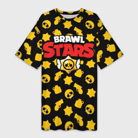 Платье-футболка 3D с принтом BRAWL STARS в Курске,  |  | 8 bit | 8 бит | bibi | brawl stars | crow | el brown | leon | leon shark | max | mr.p | sally leon | shark | stars | virus | werewolf | акула | биби | вирус | ворон | леон | оборотень | пингвин