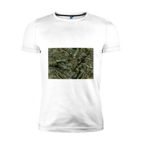 Мужская футболка премиум с принтом Лесной камуфляж в Курске, 92% хлопок, 8% лайкра | приталенный силуэт, круглый вырез ворота, длина до линии бедра, короткий рукав | Тематика изображения на принте: камуфляж | лесной камуфляж