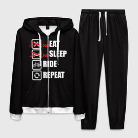 Мужской костюм 3D с принтом Ride black в Курске, 100% полиэстер | Манжеты и пояс оформлены тканевой резинкой, двухслойный капюшон со шнурком для регулировки, карманы спереди | bicycle | bike | cycle | eat | eat sleep | eat sleep repeat | eat sleep ride | eat sleep ride repeat | ride | sleep | вело | велосипед | есть | катать | повторить | спать