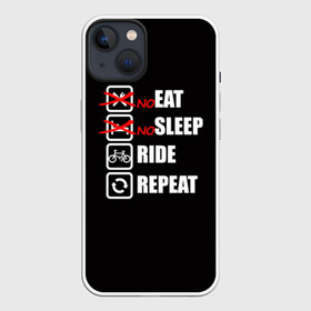 Чехол для iPhone 13 с принтом Ride black в Курске,  |  | bicycle | bike | cycle | eat | eat sleep | eat sleep repeat | eat sleep ride | eat sleep ride repeat | ride | sleep | вело | велосипед | есть | катать | повторить | спать