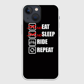 Чехол для iPhone 13 mini с принтом Ride black в Курске,  |  | bicycle | bike | cycle | eat | eat sleep | eat sleep repeat | eat sleep ride | eat sleep ride repeat | ride | sleep | вело | велосипед | есть | катать | повторить | спать