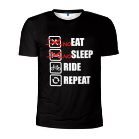 Мужская футболка 3D спортивная с принтом Ride black в Курске, 100% полиэстер с улучшенными характеристиками | приталенный силуэт, круглая горловина, широкие плечи, сужается к линии бедра | bicycle | bike | cycle | eat | eat sleep | eat sleep repeat | eat sleep ride | eat sleep ride repeat | ride | sleep | вело | велосипед | есть | катать | повторить | спать