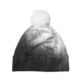 Шапка 3D c помпоном с принтом Просто дождь в Курске, 100% полиэстер | универсальный размер, печать по всей поверхности изделия | грусть | дождь | зонт | зонтик | ливень | печаль | тоска | чб