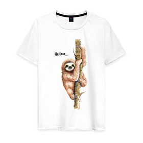 Мужская футболка хлопок с принтом Ленивец в Курске, 100% хлопок | прямой крой, круглый вырез горловины, длина до линии бедер, слегка спущенное плечо. | sloth | ленивец | ленивцы