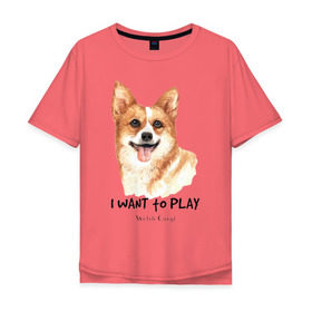 Мужская футболка хлопок Oversize с принтом Корги в Курске, 100% хлопок | свободный крой, круглый ворот, “спинка” длиннее передней части | corgi | корги | собака | собаки