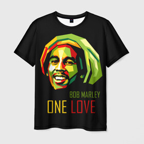 Мужская футболка 3D с принтом Боб Марли в Курске, 100% полиэфир | прямой крой, круглый вырез горловины, длина до линии бедер | bob marley | one love | боб марли