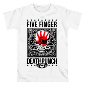 Мужская футболка хлопок с принтом Five Finger Death Punch в Курске, 100% хлопок | прямой крой, круглый вырез горловины, длина до линии бедер, слегка спущенное плечо. | 5fdp | ffdp | five finger death punch | metal | альтернатива | группы | метал | музыка | хеви метал