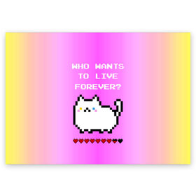 Поздравительная открытка с принтом Cat forever в Курске, 100% бумага | плотность бумаги 280 г/м2, матовая, на обратной стороне линовка и место для марки
 | 9 жизней | forever | pixel art | queen | wants to live | квин цитата | котенок | котик | котики | коты | кошка | кошки | пиксели | пиксель арт