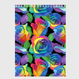 Скетчбук с принтом Разноцветные розы в Курске, 100% бумага
 | 48 листов, плотность листов — 100 г/м2, плотность картонной обложки — 250 г/м2. Листы скреплены сверху удобной пружинной спиралью | background | black | blue | bud | color | exotic | flora | flowers | green | leaves | nature | pink | plant | purple | red | rose | yellow | бутон | желтый | зеленый | красный | лепесток | листья | природа | разноцветный | растение | роза | розо