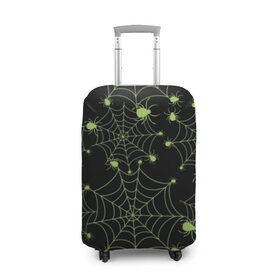 Чехол для чемодана 3D с принтом Зелёная паутина в Курске, 86% полиэфир, 14% спандекс | двустороннее нанесение принта, прорези для ручек и колес | background | black | cobweb | color | gothic | green | halloween | holiday | insect | pattern | spider | weave | web | готика | зеленый | насекомое | паук | паутина | плести | праздник | сеть | узор | фон | хэллоуин | цвет | черный