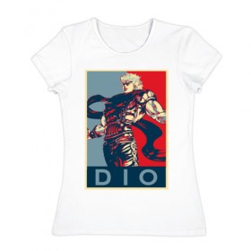 Женская футболка хлопок с принтом Дио Брандо в Курске, 100% хлопок | прямой крой, круглый вырез горловины, длина до линии бедер, слегка спущенное плечо | anime | dio | jojo | manga | аниме | джоджо | дио брандо | манга