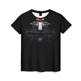 Женская футболка 3D с принтом Альфа ромео Болид F1 в Курске, 100% полиэфир ( синтетическое хлопкоподобное полотно) | прямой крой, круглый вырез горловины, длина до линии бедер | f1 | formula 1 | авто | альфа ромео | болид | гонки | машины | формула 1