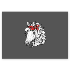 Поздравительная открытка с принтом Белая лошадь в Курске, 100% бумага | плотность бумаги 280 г/м2, матовая, на обратной стороне линовка и место для марки
 | animal | background | bandana | black | color | cool | fauna | gray | head | headdre | hipster | horse | image | look | mane | red | white | world | бандана | белый | взгляд | голова | головной | грива | животное | животный | имидж | конь | красный | лоша