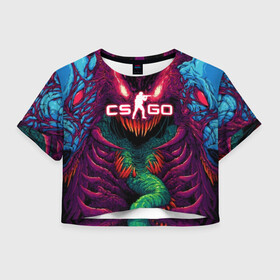 Женская футболка Crop-top 3D с принтом CS GO Hyper Beast в Курске, 100% полиэстер | круглая горловина, длина футболки до линии талии, рукава с отворотами | 2019 | computer game | counter strike | cs | cs go | csgo | dota | dota2 | game | howl | hyperbeast | warning | автомат | вой | го | игрок | компьютерная игра | контр страйк | контра | кс | оружие | турнир