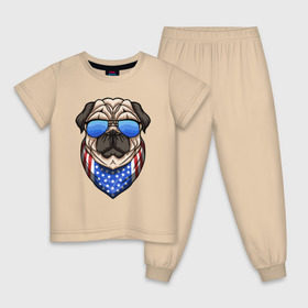 Детская пижама хлопок с принтом Крутой Мопс в Курске, 100% хлопок |  брюки и футболка прямого кроя, без карманов, на брюках мягкая резинка на поясе и по низу штанин
 | pug | америка | мопс | мопсы | собака | собаки | сша
