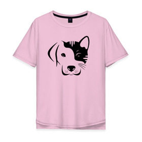 Мужская футболка хлопок Oversize с принтом Котопес в Курске, 100% хлопок | свободный крой, круглый ворот, “спинка” длиннее передней части | cat | dog | kitten | unity | единство | кот | котенок | кошка | пес | собака
