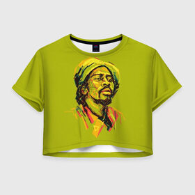 Женская футболка Cropp-top с принтом RastaArt 3 в Курске, 100% полиэстер | круглая горловина, длина футболки до линии талии, рукава с отворотами | art | bob marley | cannabis | rasta | rastaman | reggae | reggy | weed | боб марли | раста | растаман | регги | рэгги