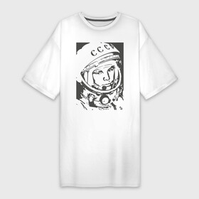 Платье-футболка хлопок с принтом Гагарин в Курске,  |  | гагарин | знаменитость | коммунизм | космонавт | космос | новая | новинка | первый | первый космонавт | ссср | топ | хит