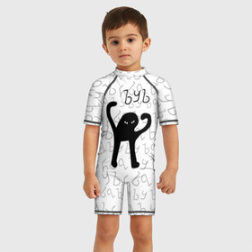 Детский купальный костюм 3D с принтом ЪУЪ СЪУКА в Курске, Полиэстер 85%, Спандекс 15% | застежка на молнии на спине | cat | mem | memes | truxkot19 | интернет приколы | кот | мем | мем кот | ъуъ | ъуъ съука