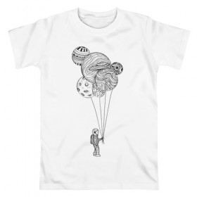 Мужская футболка хлопок с принтом Космонавт в Курске, 100% хлопок | прямой крой, круглый вырез горловины, длина до линии бедер, слегка спущенное плечо. | абстракция | астронавт | в космосе | космонавт | космос | планета | планеты | шарики