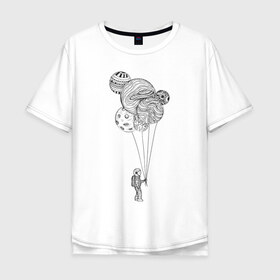 Мужская футболка хлопок Oversize с принтом Космонавт в Курске, 100% хлопок | свободный крой, круглый ворот, “спинка” длиннее передней части | Тематика изображения на принте: абстракция | астронавт | в космосе | космонавт | космос | планета | планеты | шарики