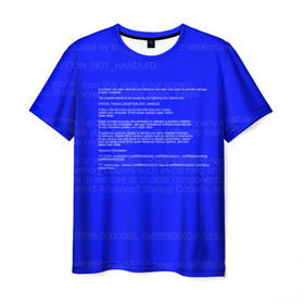 Мужская футболка 3D с принтом СИНИЙ ЭКРАН СМЕРТИ в Курске, 100% полиэфир | прямой крой, круглый вырез горловины, длина до линии бедер | Тематика изображения на принте: anonymus | blue death screen | cod | hack | hacker | it | program | texture | айти | аноним | анонимус | взлом | код | кодинг | программа | программист | текстура | хак | хакер