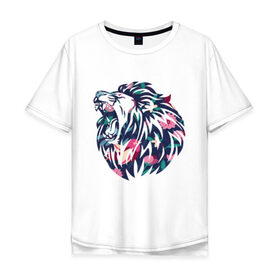 Мужская футболка хлопок Oversize с принтом Цветочный лев в Курске, 100% хлопок | свободный крой, круглый ворот, “спинка” длиннее передней части | животные | кошка | лев | растения | цветы