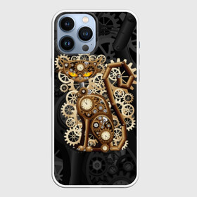 Чехол для iPhone 13 Pro Max с принтом Кошка в стиле стимпанк в Курске,  |  | brow | cat | cats | cool | eyes | gear | iron | kitty | meow | punk | steel | style | tail | vintage | yellow | винт | винтаж | время | гайка | глаза | графика | железо | желтый | когти | колесо | коричневый | котики | котэ | кошка | лапы | механизм | мор