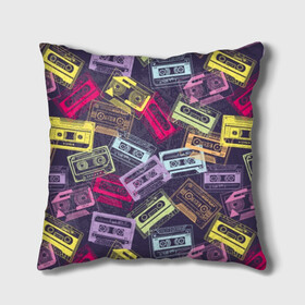 Подушка 3D с принтом Разноцветные кассеты в Курске, наволочка – 100% полиэстер, наполнитель – холлофайбер (легкий наполнитель, не вызывает аллергию). | состоит из подушки и наволочки. Наволочка на молнии, легко снимается для стирки | audio | drawing | green | mauve | multicolored | music | purple | retro | turquoise | vintage | yellow | аудио | бирюза | винтаж | желтый | зеленый | кассета | лиловый | музыка | разноцветные | ретро | рисунок | фиолетовый