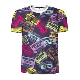 Мужская футболка 3D спортивная с принтом Разноцветные кассеты в Курске, 100% полиэстер с улучшенными характеристиками | приталенный силуэт, круглая горловина, широкие плечи, сужается к линии бедра | audio | drawing | green | mauve | multicolored | music | purple | retro | turquoise | vintage | yellow | аудио | бирюза | винтаж | желтый | зеленый | кассета | лиловый | музыка | разноцветные | ретро | рисунок | фиолетовый