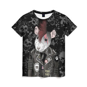 Женская футболка 3D с принтом Крыса в косухе в Курске, 100% полиэфир ( синтетическое хлопкоподобное полотно) | прямой крой, круглый вырез горловины, длина до линии бедер | anarchy | clothes | cool | earring | hairstyle | hamster | icon | jacket | mohawk | mouse | music | muzzle | piercing | punk | rat | riveting | rock | skull | spikes | анархия | значок | ирокез | к | клепки | круто | крыса | куртка | музыка | мышь