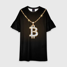 Детское платье 3D с принтом Бриллиантовый биткоин в Курске, 100% полиэстер | прямой силуэт, чуть расширенный к низу. Круглая горловина, на рукавах — воланы | Тематика изображения на принте: bitcoin | black | chain | color | diamond | emblem | gold | golden | hip hop | logo | luxury | money | style | symbol | алмаз | блеск | блестящий | бриллиант | валюта | деньги | знак | золото | золотой | криптовалюта | кулон | логотип | люкс | роскошь | с