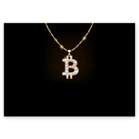 Поздравительная открытка с принтом Бриллиантовый биткоин в Курске, 100% бумага | плотность бумаги 280 г/м2, матовая, на обратной стороне линовка и место для марки
 | bitcoin | black | chain | color | diamond | emblem | gold | golden | hip hop | logo | luxury | money | style | symbol | алмаз | блеск | блестящий | бриллиант | валюта | деньги | знак | золото | золотой | криптовалюта | кулон | логотип | люкс | роскошь | с