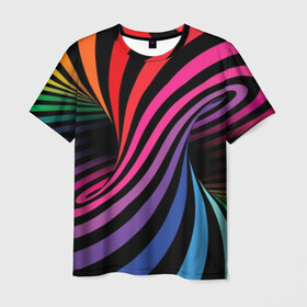 Мужская футболка 3D с принтом Метаморфозы в Курске, 100% полиэфир | прямой крой, круглый вырез горловины, длина до линии бедер | abstraction | black | blue | color | green | hypnosis | illusion | orange | p | rainbow | red | tunnel | yellow | абстракция | галлюцинации | гипноз | желтый | зеленый | иллюзия | красный | оранжевый | полосы | психоделика | радуга | разноцветны