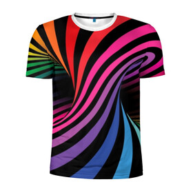 Мужская футболка 3D спортивная с принтом Метаморфозы в Курске, 100% полиэстер с улучшенными характеристиками | приталенный силуэт, круглая горловина, широкие плечи, сужается к линии бедра | abstraction | black | blue | color | green | hypnosis | illusion | orange | p | rainbow | red | tunnel | yellow | абстракция | галлюцинации | гипноз | желтый | зеленый | иллюзия | красный | оранжевый | полосы | психоделика | радуга | разноцветны