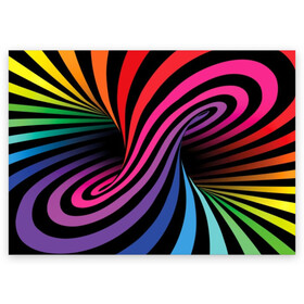 Поздравительная открытка с принтом Метаморфозы в Курске, 100% бумага | плотность бумаги 280 г/м2, матовая, на обратной стороне линовка и место для марки
 | abstraction | black | blue | color | green | hypnosis | illusion | orange | p | rainbow | red | tunnel | yellow | абстракция | галлюцинации | гипноз | желтый | зеленый | иллюзия | красный | оранжевый | полосы | психоделика | радуга | разноцветны
