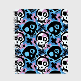 Тетрадь с принтом Черепа в Курске, 100% бумага | 48 листов, плотность листов — 60 г/м2, плотность картонной обложки — 250 г/м2. Листы скреплены сбоку удобной пружинной спиралью. Уголки страниц и обложки скругленные. Цвет линий — светло-серый
 | black | blue | crosses | graffiti | halloween | ornament | pattern | pink | skull | white | белый | граффити | кресты | орнамент | розовый | синий | узор | хэллоуин | черепа | черный