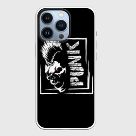 Чехол для iPhone 13 Pro с принтом Punk в Курске,  |  | Тематика изображения на принте: anarchy | anger | black | emblem | hair | hairstyle | horror | illustration | look | mohawk | punk | red | scar | scary | skull | terrible | white | анархия | белый | взгляд | волосы | злость | иллюстрация | ирокез | красный | панк | прическа | страшный |