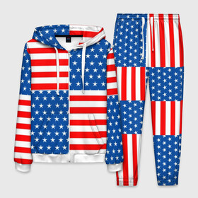 Мужской костюм 3D с принтом США в Курске, 100% полиэстер | Манжеты и пояс оформлены тканевой резинкой, двухслойный капюшон со шнурком для регулировки, карманы спереди | flag | stars | usa | usa flag | америка | американский флаг | звезды | надписи | полосы | сша | флаг | флаг сша
