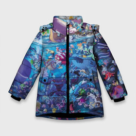 Зимняя куртка для девочек 3D с принтом Water-Type Pokemon в Курске, ткань верха — 100% полиэстер; подклад — 100% полиэстер, утеплитель — 100% полиэстер. | длина ниже бедра, удлиненная спинка, воротник стойка и отстегивающийся капюшон. Есть боковые карманы с листочкой на кнопках, утяжки по низу изделия и внутренний карман на молнии. 

Предусмотрены светоотражающий принт на спинке, радужный светоотражающий элемент на пуллере молнии и на резинке для утяжки. | detective pikachu | instinct | mystic | pikachu | pokeball | pokemon | pokemon go | valor | вейлор | детектив пикачу | инстинкт | мистик | пикачу | покебол | покемон | покемон гоу