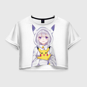 Женская футболка Crop-top 3D с принтом My Pika в Курске, 100% полиэстер | круглая горловина, длина футболки до линии талии, рукава с отворотами | Тематика изображения на принте: detective pikachu | instinct | mystic | pikachu | pokeball | pokemon | pokemon go | valor | вейлор | детектив пикачу | инстинкт | мистик | пикачу | покебол | покемон | покемон го